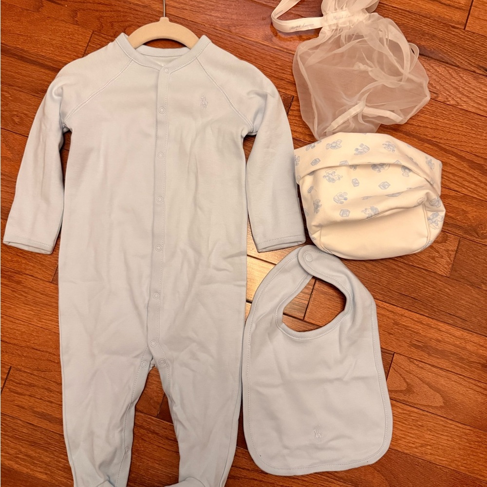 Ralph Lauren Light Blue Baby Onesie Set 9 months NEW